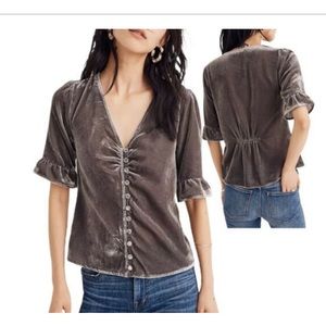 Madewell grey velvet button front top. Size 4.